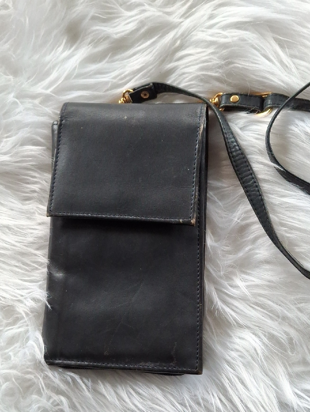 Classic Navy Blue Leather Crossbody Phone Bag - Slim Flap Style